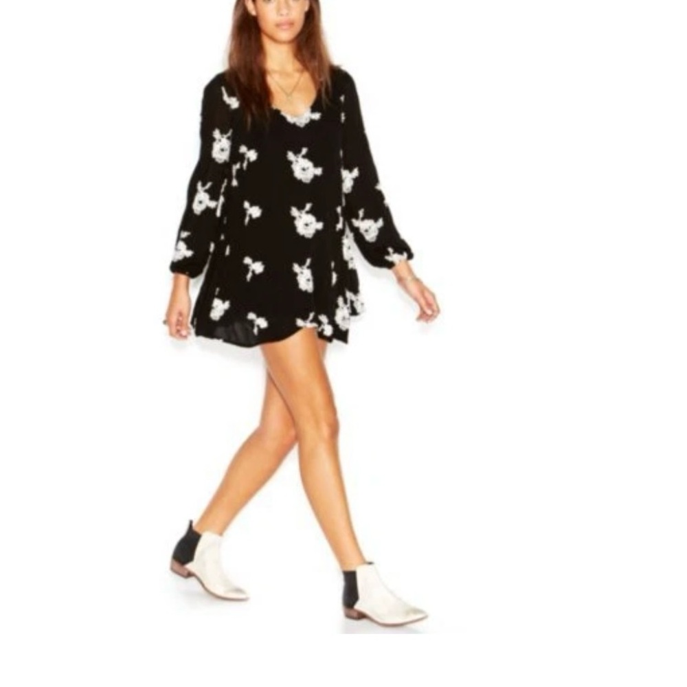 Free people Black Dress with White Floral Print